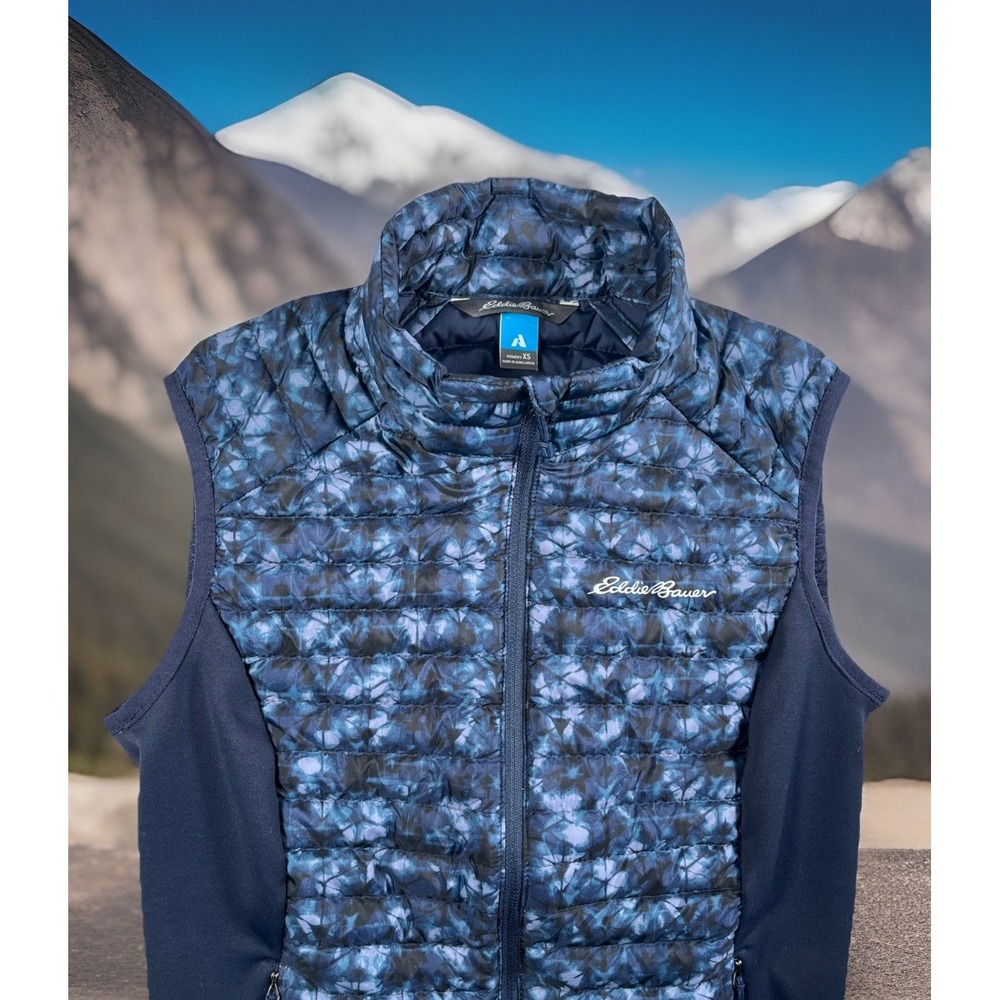 Eddie Bauer First Ascent Stormdown 800 Down‎ Puffer Vest Women XS Blue/Black-EUC